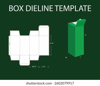 Rivers tuck end Square Box3x3x6 inch Dieline Template. Design Editable Vectoe File