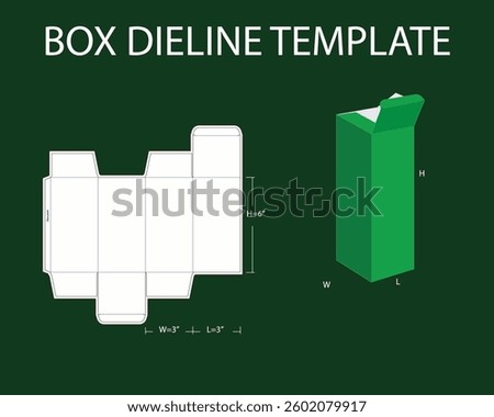 Rivers tuck end Square Box3x3x6 inch Dieline Template. Design Editable Vectoe File