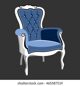 Riverside Baroque Royal armchair. Classic French furniture. Rococo armchair vector illustration isolated on gray