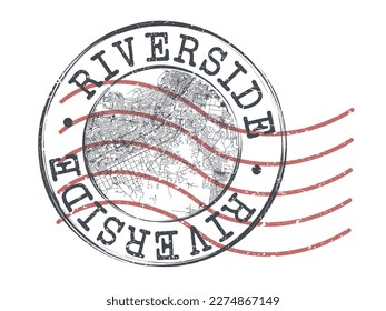 Riverside, CA, USA Stamp Map Postal. Silhouette Seal Roads and Streets. Passport Round Design. Vector Icon. Design Retro Travel National Symbol.