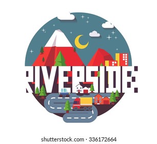 Riverside city travel destination in USA. vector cartoon,