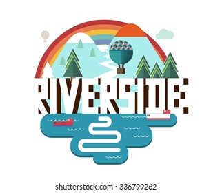 Riverside city travel destination in USA. vector cartoon,