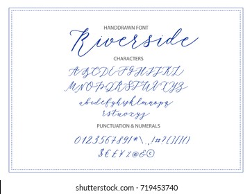 Riverside - handwritten Script font. Hand drawn brush style modern calligraphy cursive typeface. Vector Brush type set.