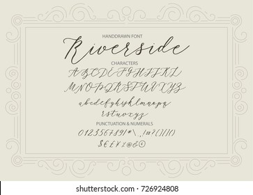 Riverside - handwritten Script font. Hand drawn brush style modern calligraphy cursive typeface. Vector Brush type set.