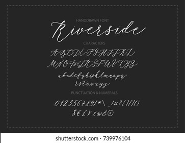 Riverside - Handwritten Script Font. Hand Drawn Brush Style Modern Calligraphy Cursive Typeface. Vector Brush Type Set.