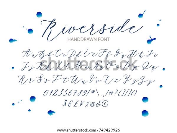 Riverside 手書きのスクリプトフォント 手書きの筆風現代書道草書体 ベクターブラシタイプセット のベクター画像素材 ロイヤリティフリー