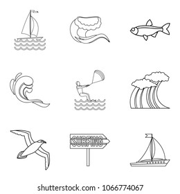 Riverside icons set. Outline set of 9 riverside vector icons for web isolated on white background