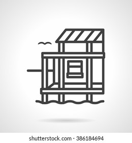 Riverside or lake cottage. Village architecture. Rest and leisure. Vector icon simple black line style. Single design element for website, business.