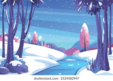 Riverside landscape in snowy night