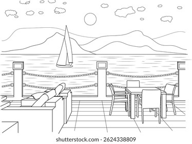 Riverside Resort Landscape, Um complexo de resort tranquilo com edifícios situados ao longo das margens cênicas de um rio, oferecendo uma fuga pacífica e bela vista paisagem.