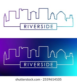 Riverside skyline. Colorful linear style. Single line. Editable vector file.