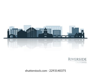 Riverside skyline silhouette with reflection. Landscape Riverside, California. Vector illustration.