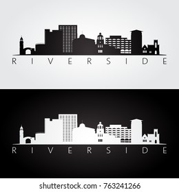 Riverside usa skyline and landmarks silhouette, black and white design, vector illustration.