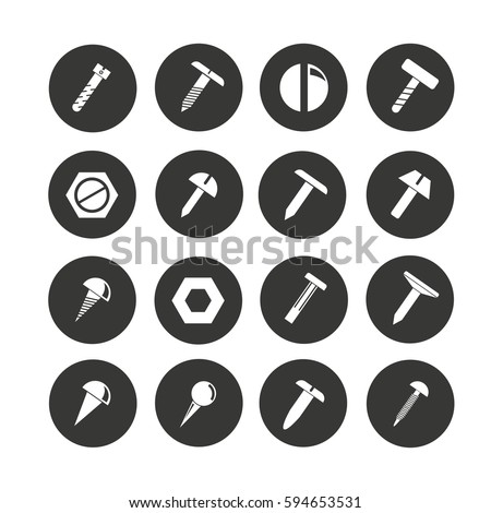 rivet, screw and bolt icon set in circle buttons