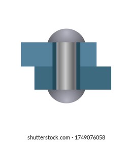 Riveted joints. Rivet connection of two metal plates. Vector illustration isolated on white background
