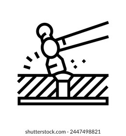 riveting blacksmith line icon vector. riveting blacksmith sign. isolated contour symbol black illustration