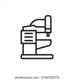Riveting machine icon. Mechanical joining tech, representing pneumatic press hardware, aerospace assembly tools, industrial fastener systems, high-strength metal bonding, and facility engineering.