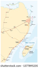 riviera maya and the Holbox island road vector map, Mexico