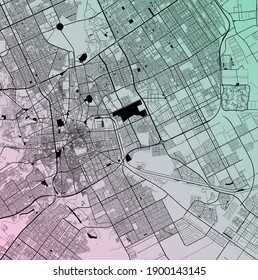 Riyadh, Ar Riyad, Saudi Arabia (SAU) - Urban vector megacity map with parks, rail and roads, highways, minimalist town plan design poster, city center, downtown, transit network, gradient blueprint