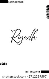 Riyadh --Nombre de la ciudad capital Caligrafía cursiva Diseño de texto decorativo Elemento de Vector