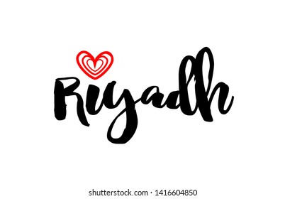 Riyadh city text with red love heart design for typographic icon design suitable for touristic promotion