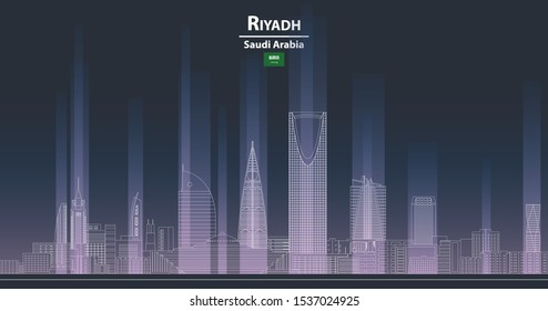 Riyadh cityscape at night line art style detailed vector illustration