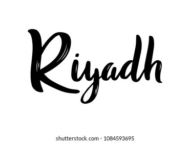 Riyadh hand-lettering calligraphy. Hand drawn brush calligraphy. City lettering design. Vector illustration.