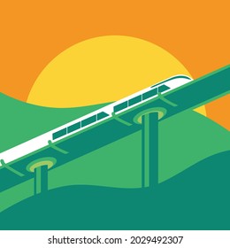 Riyadh, KSA: Illustration for National Day of Saudi Arabia. Fast Train and Overpass symbol. Vector logo. nd.gea.gov.sa official illustration.