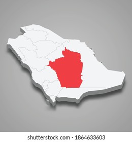 Riyadh region location within Saudi Arabia 3d isometric map