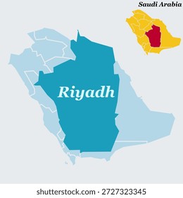 Región de Riad Mapa de Arabia Saudita - Región Central, capital de la ciudad de Riad y esquema histórico del Vector de Diriyah