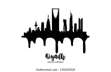 Riyadh Saudi Arabia black skyline silhouette vector illustration on white background with dripping ink effect.
