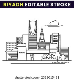 Riyadh Saudi Arabia City Line Icon. Contains such as buildings, towers etc,. Editable Stroke Icon