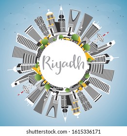 Riyadh Saudi Arabia City Skyline with Color Buildings, Blue Sky and Copy Space. Vector Illustration. Business Travel and Tourism Concept with Modern Architecture. Riyadh Cityscape with Landmarks.