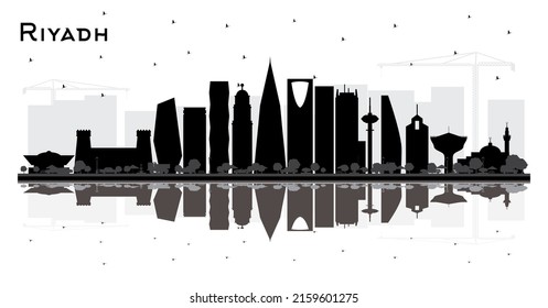 Riyadh Saudi Arabia City Skyline Silhouette with Black Buildings and Reflections Isolated on White. Vector Illustration. Travel and Concept with Modern Architecture. Riyadh Cityscape with Landmarks.