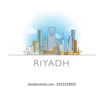 Riyadh Saudi Arabia cityscape skyline drawing in colour