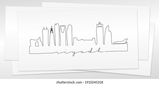 Riyadh, Saudi Arabia Doodle Skyline Hand Drawn. City One Line Art Illustration Landmark. Minimalistic Sketch Pen Background.