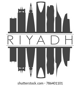 Riyadh Saudi Arabia Skyline Vector Art Mirror Silhouette Emblematic Buildings