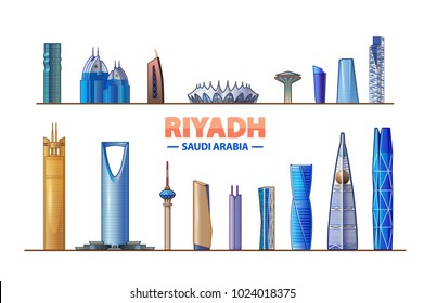 Riyadh Saudi Arabia. Vector illustration. Most famous monument and buildings landmark.