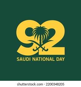 Riyadh, September 23, 2022. Translation Arabic Text: Saudi National Day. 92 years anniversary. Kingdom of Saudi Arabia Flag. Vector Illustration. Eps 10.