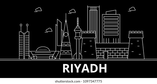 Riyadh silhouette skyline. Saudi Arabia - Riyadh vector city, saudi arabian linear architecture. Riyadh travel illustration, outline landmarks. Saudi Arabia flat icon, saudi arabian line banner