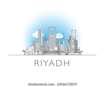 Riyadh skyline cityscape illustration in black and white