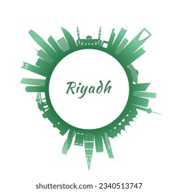 Riyadh skyline with colorful buildings. Circular style. Stock vector illustration.