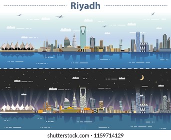 ilustración vectorial del horizonte de Riyadh durante el día y la noche