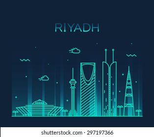 Riyadh skyline, detailed silhouette. Trendy vector illustration, linear style.