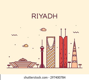 Riyadh skyline, detailed silhouette. Trendy vector illustration, linear style.