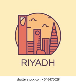 Riyadh skyline detailed silhouette. Trendy vector illustration, linear style.