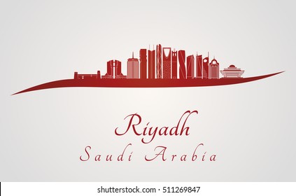 Riyadh skyline in red and gray background in editable vector file