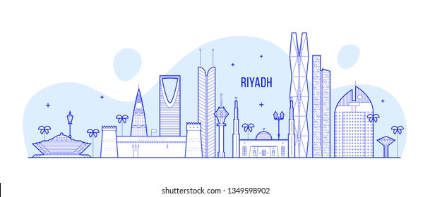 Riyadh skyline, Saudi Arabia. This illustration represents the city with its most notable buildings. Vector is fully editable, every object is holistic and movable