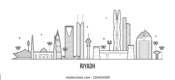 Riyadh skyline, Saudi Arabia. This illustration represents the city with its most notable buildings. Vector is fully editable, every object is holistic and movable