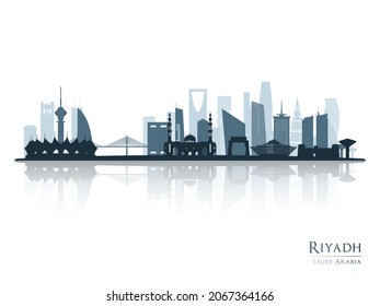 Silueta de riad con reflexión. Paisaje en Riad, Arabia Saudita. Ilustración vectorial.